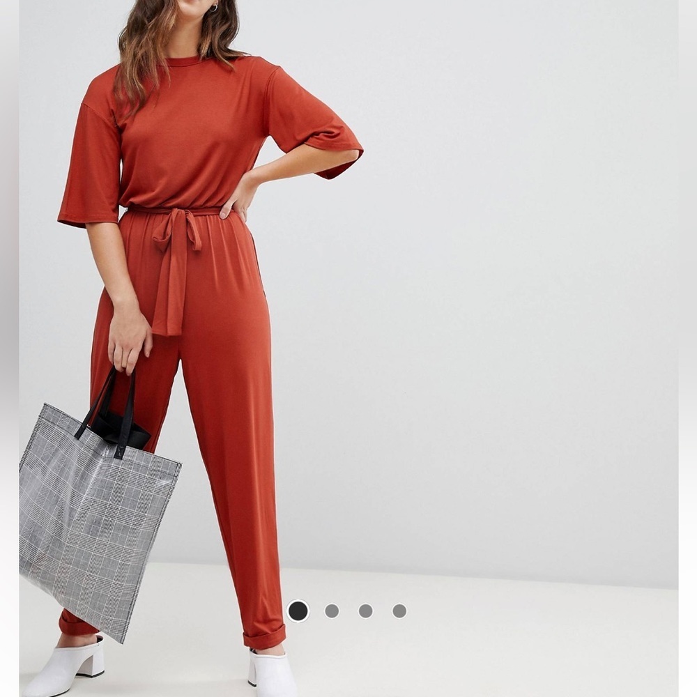 ASOS Mid Sleeve Jumpsuit with Tie Waist and Button Closure